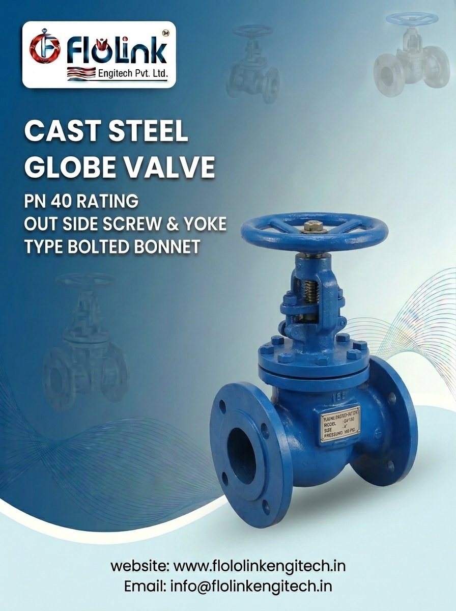 Cast Steel Globe Valve PN 40 Rating Outside Screw & Yoke Type Bolted Bonnet